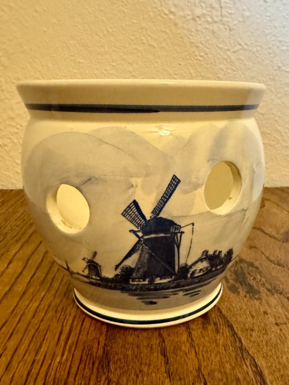 Delft Blue Painted Ceramic Planter Vintage Made in Holland